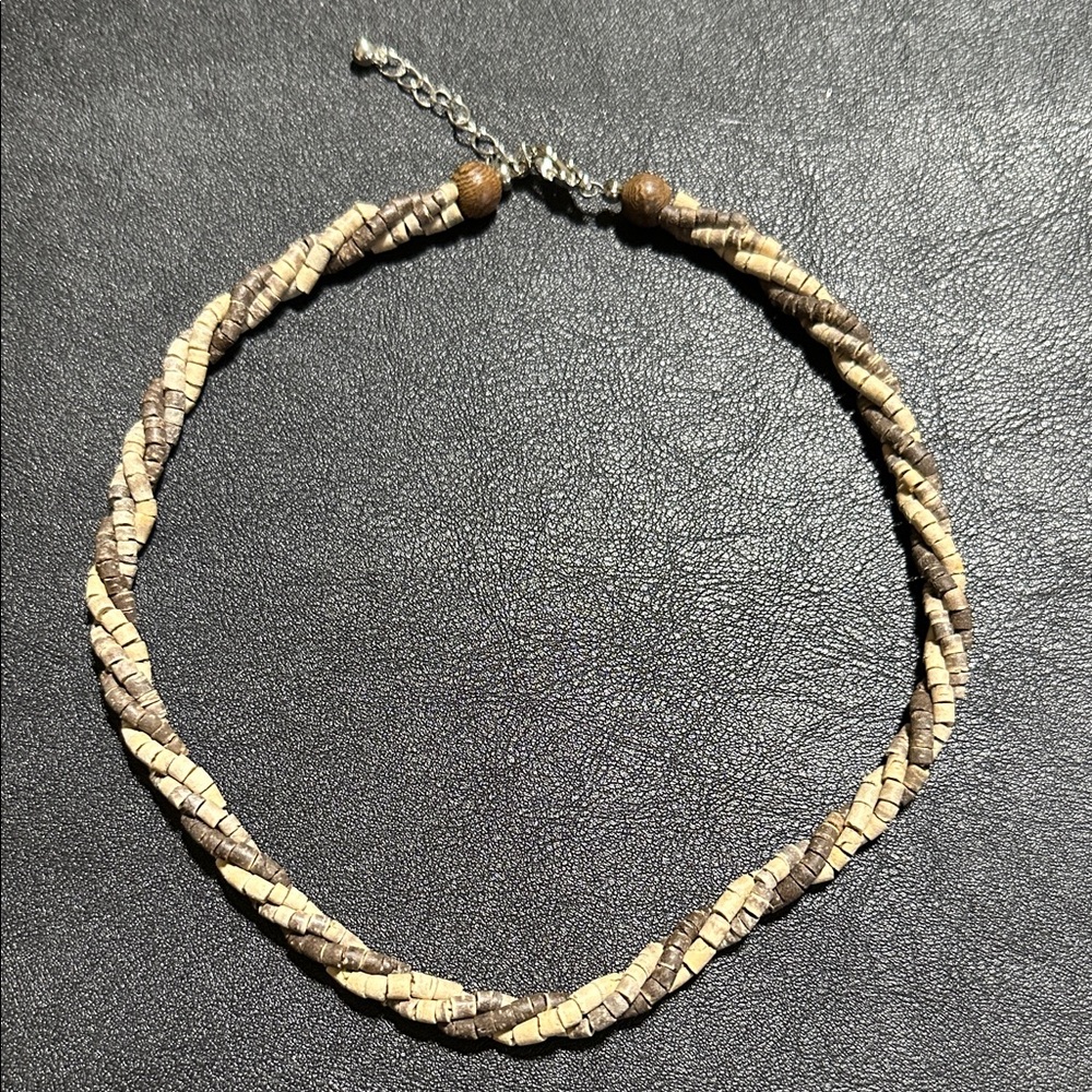 57.  Twisted Wood Beaded Necklace with Extender